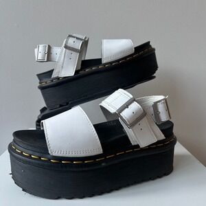 Dr Martens Voss Quad Platform Sandals Sz 5 White Leather Chunky Strappy Goth